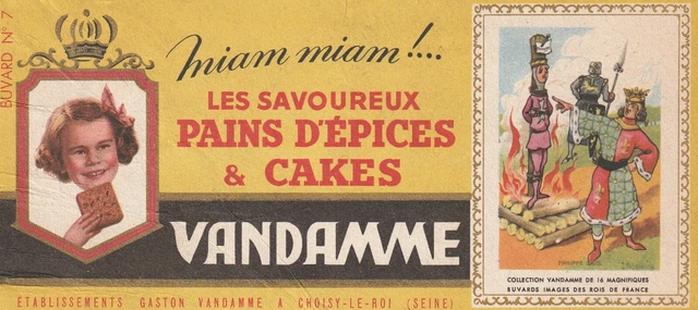 A57 Ancien Buvard Pain d'épices VANDAMME _ Rois de France # 7 *** Buvard ancien