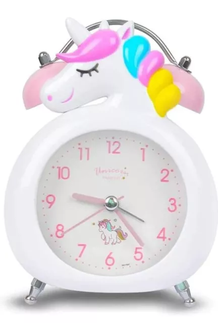 Unicorn Kids Classic Alarm Clock Night Light Double Bell No Ticking Silent