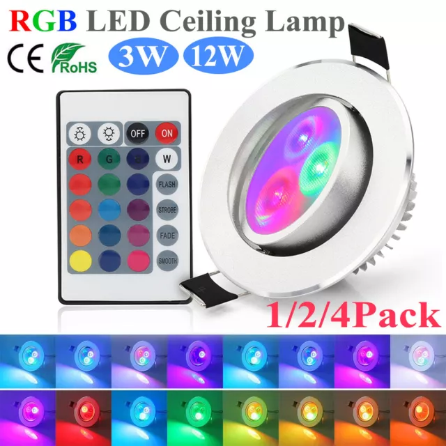 RGB Dimmable LED Ceiling Decor Light Recessed Round 16 Colors Changing Downlight