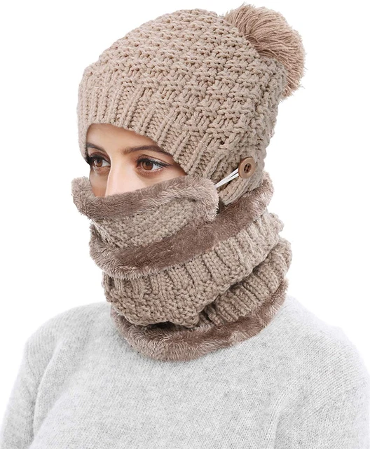 Gorro de invierno para mujer con bufanda y máscara sombrero gorro de punto calid