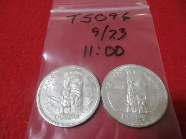 1858-1958 Canada 2/TWO High Grade Silver British Columbia Dollars         #T5096