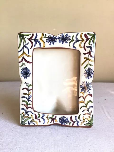 Hand Painted Portugal Vibrant Floral Ceramic Standing 3 x 5 Photo Picture Frame