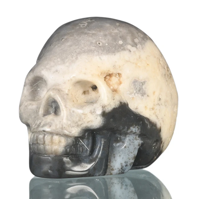 Calavera de cristal de amazonita tallada a mano con geoda natural de 1,54" #36F44
