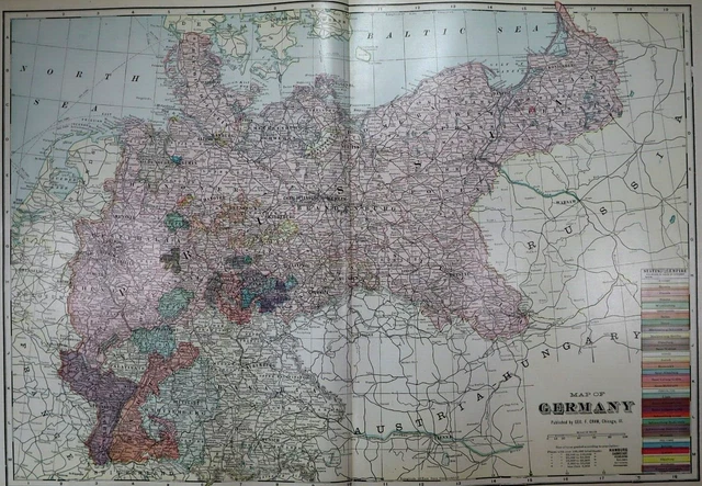 Old (Lg14x22) 1904 Cram's Atlas Map ~ GERMANY ~ Free S&H ~Inv#310