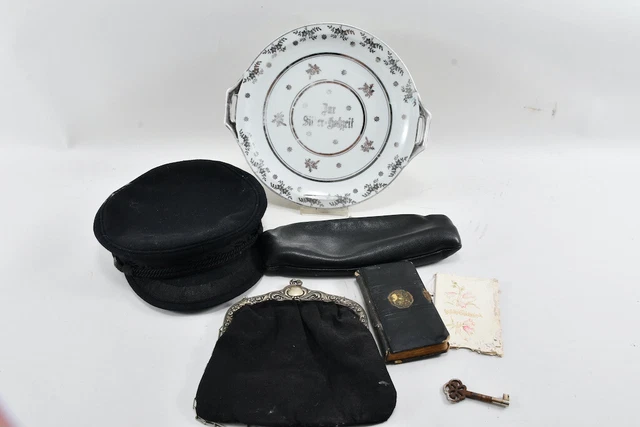 J09N28- Konvolut Varia meist Jugendstil, ua Tasche, Teller z. Silberhochzeit