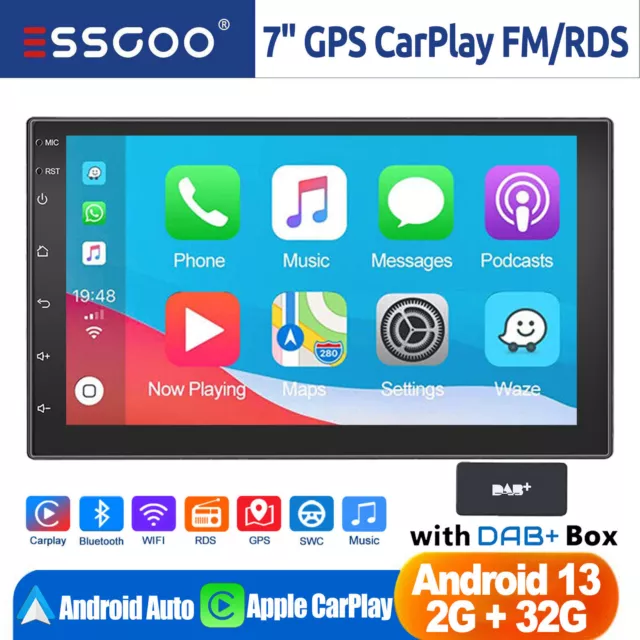 DAB+ 2G+32G Double 2DIN Car Stereo Apple Carplay GPS Android 13 Touch Screen RDS