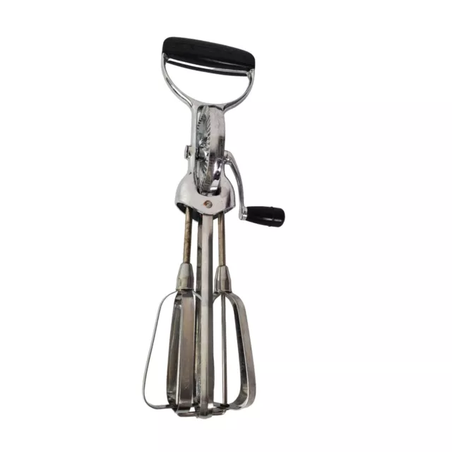Vintage Egg Beater Hand Crank Mixer Black Handle Stainless Steel GUC