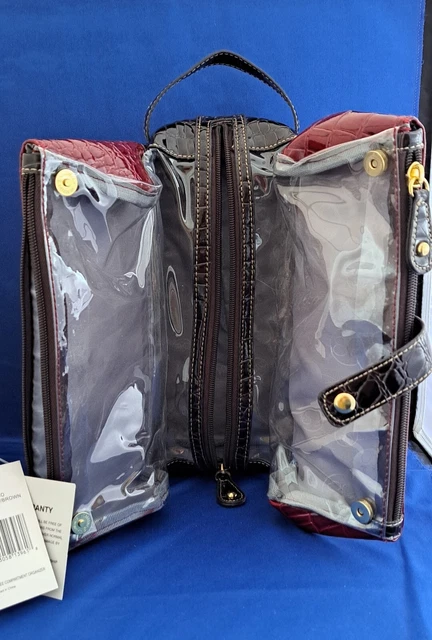 Samantha Brown Embossed Print Three Compartment Organizer Burgundy/Brown NWT 7