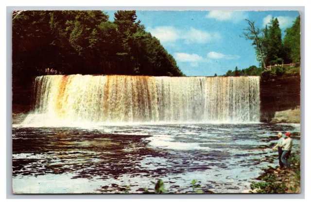 Paradise MI Michigan Tahquamenon River Upper Falls Chrome Postcard Posted 1950's