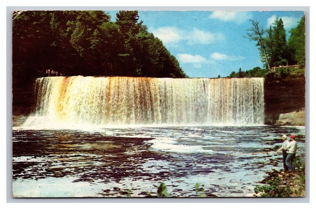 Paradise MI Michigan Tahquamenon River Upper Falls Chrome Postcard Posted 1950's