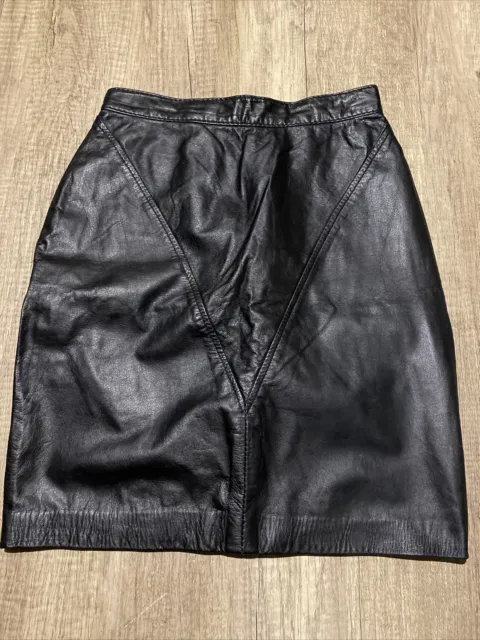 Mario Panvino Leather Apparel Size 10 Black Leather Vintage Skirt