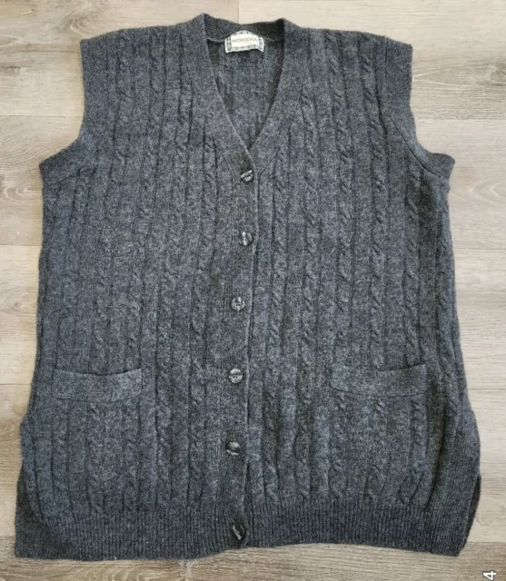 Vintage 80s 90s Cable Knit Waistcoat Vest Sleeveless Jumper Pockets M Monsoon