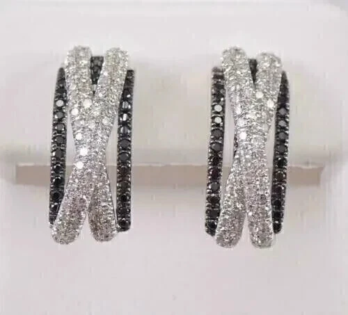 2.00Ct Round Cut Real Moissanite Huggie Hoop Earring 14K White Gold Plated