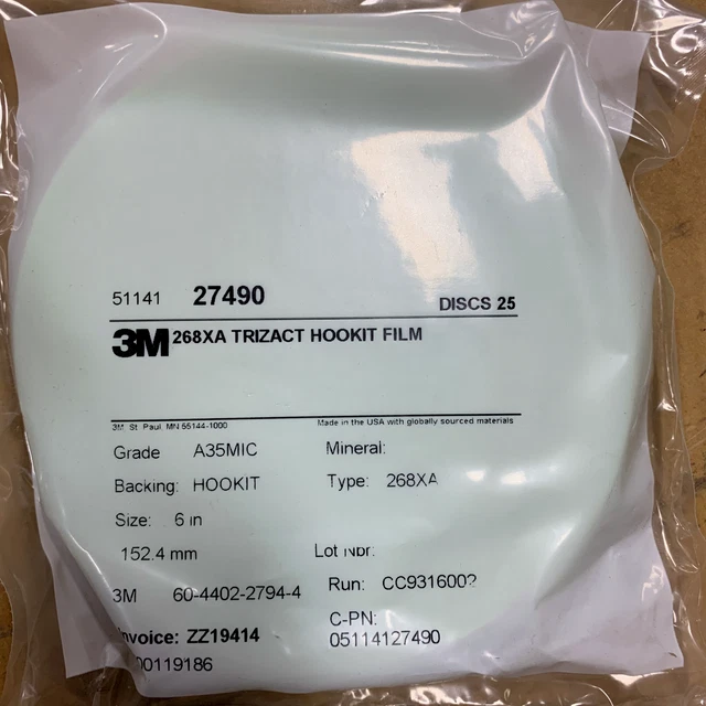 3M 268XA TRIZACT HOOKIT FILM 6" Grade: A35MIC Lot of 100 discs