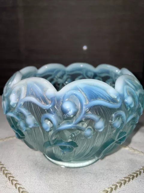 FENTON LILY OF the Valley Iridescent Rose Bowl Opalescent Edge Light ...