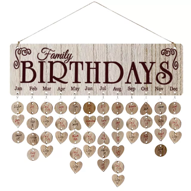 Calendario de madera placa colgante de pared placa hágalo usted mismo recordatorio de cumpleaños de madera