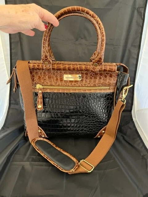 Samantha Brown Croco-Embossed Dowel Travel Bag Black & Brown