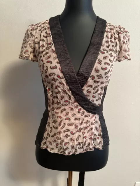 DIANE VON FURSTENBERG DVF  Silk Black Paisley Wrap Blouse Top - Size 2. XS