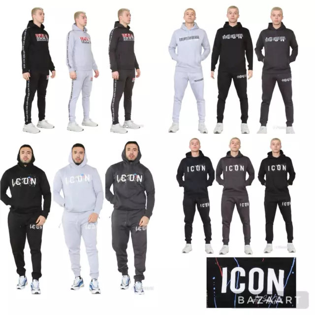 NEW Mens ICON FULL Tracksuit Slim Skinny Fit Joggers Bottoms Jumper Hoodie Gym .