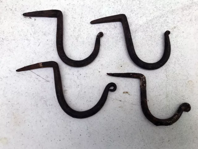 Antique Iron Hand Forged Pot Hooks - Lot of 4