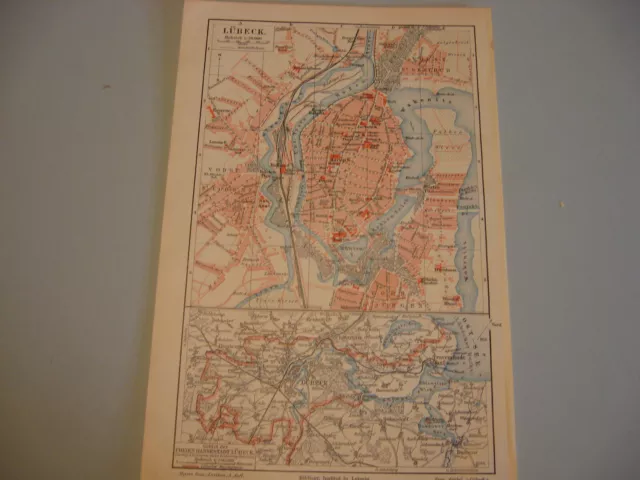 Lübeck Stadt-Karte von 1898 Stadtplan mit Straßenregister- Original Litho.