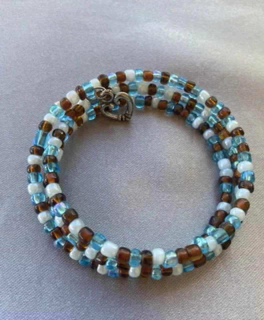 Multicolor Beaded Memory Wire Bangle Bracelet with HEART Adjustable Boho Hippie