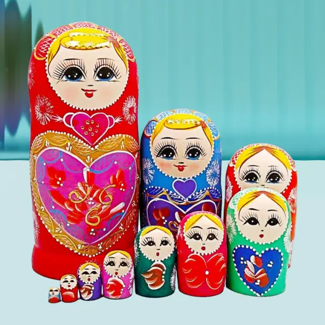 10 Pieces Matryoshka Children Toys Holiday Wooden Russian Nesting Doll Decor