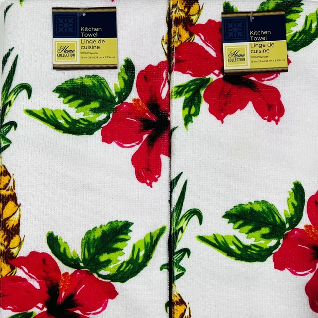 Juego de 2 toallas de cocina Home Collection hibisco piña piña 15""x25"" nuevas