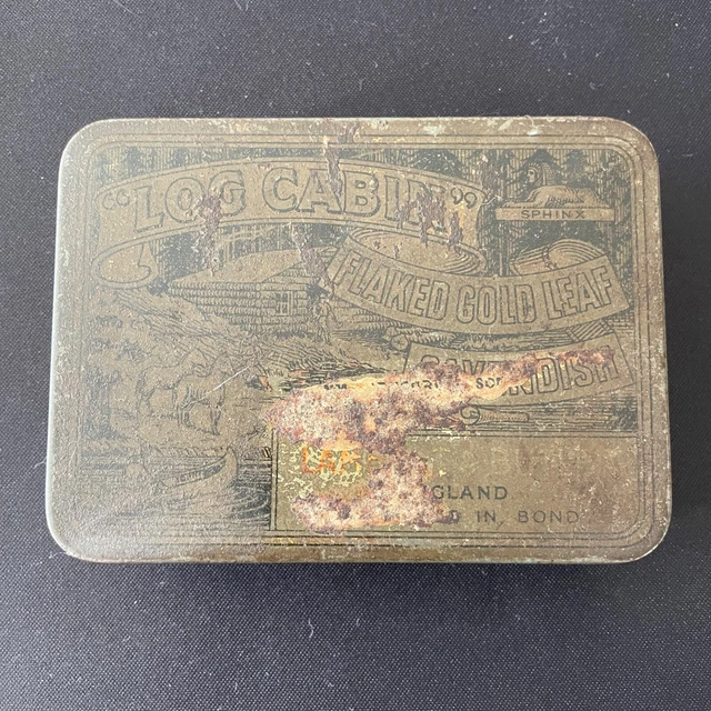 LOG CABIN FLAKED Gold Leaf Fine 2 oz Tobacco Tin With Cutter W.D. & H.O.  Wills $49.95