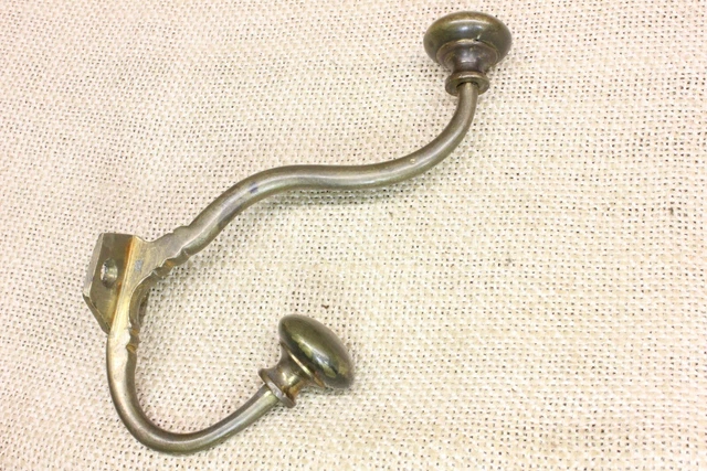 Old Double Coat Hook Victorian Mansion Farmhouse Brass Knob Tip 1800’s Vintage