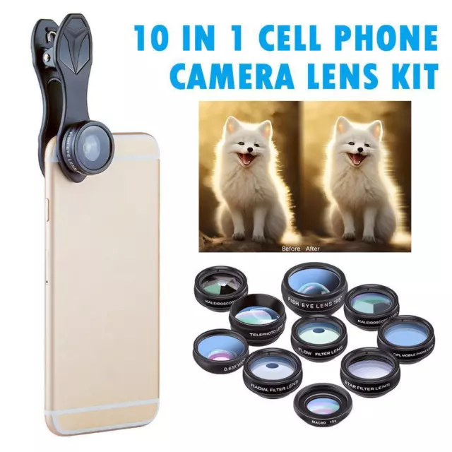 10 in 1 Mobile Phone Camera Lens Kit Wide Angle/Macro/Fisheye/CPL/Star T0S5