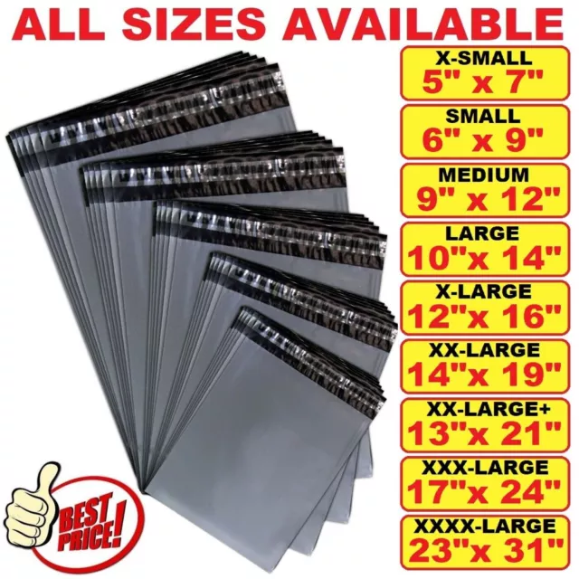 Strong Grey Plastic Mailing Bags Poly Postage Post Postal Self Seal Parcel Sizes