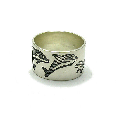 Stylish Sterling Silver Ring Stamped Solid 925 Wide Band Dolphins Handmade