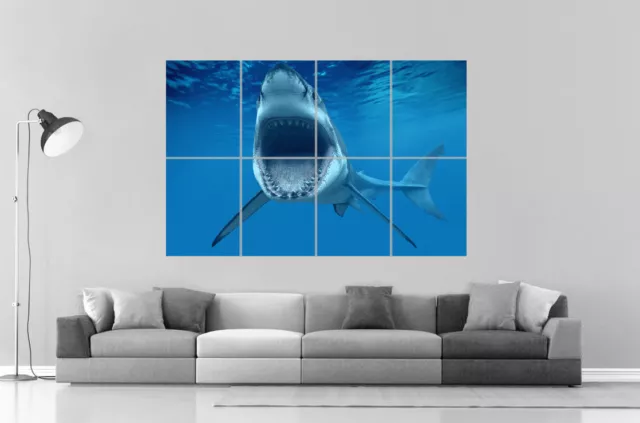 GREAT WHITE SHARK REQUIN JAWS Wall Art Poster Grand format A0 Large Print
