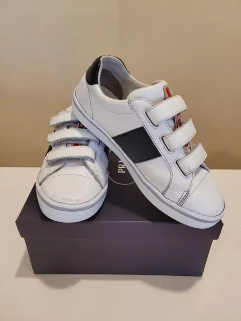 Prada white and navy leather logo trainers size 33 EUR/kids' 1.5-2 US