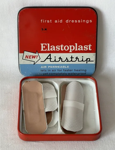 Vintage ELASTOPLAST Airstrip First Aid Dressings Sticking Plaster Tin + Contents