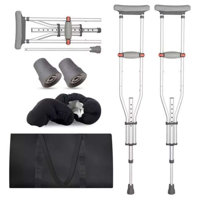 2pcs Folding Underarm Crutches Adjustable Walking Stick Aid Care Aluminium Alloy