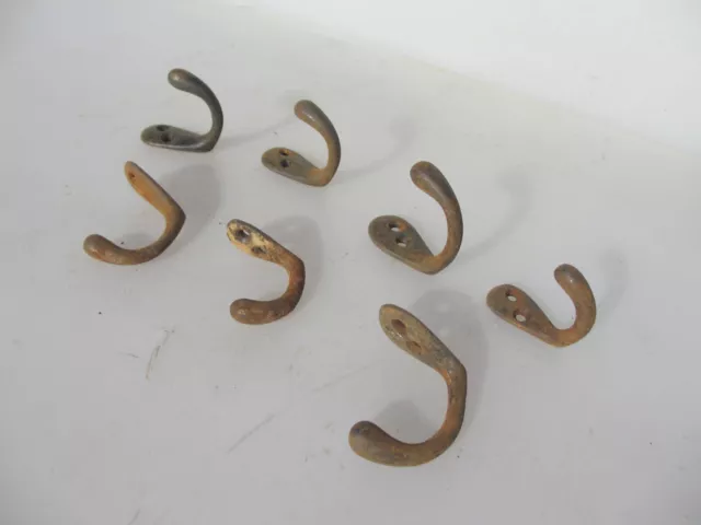 Antique Iron Coat Hooks Hat Hangers Old Art Deco Vintage Brass Plated x7