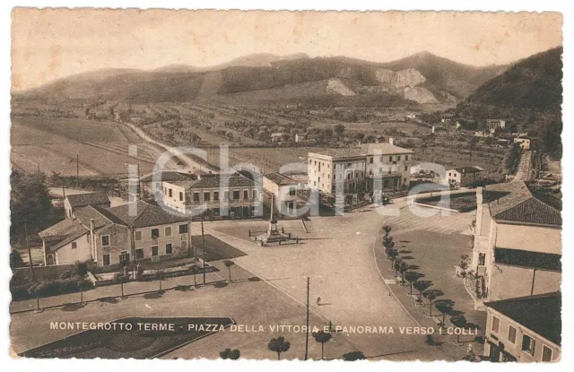 1951 MONTEGROTTO TERME Piazza della Vittoria e panorama dei colli - Cartolina FP