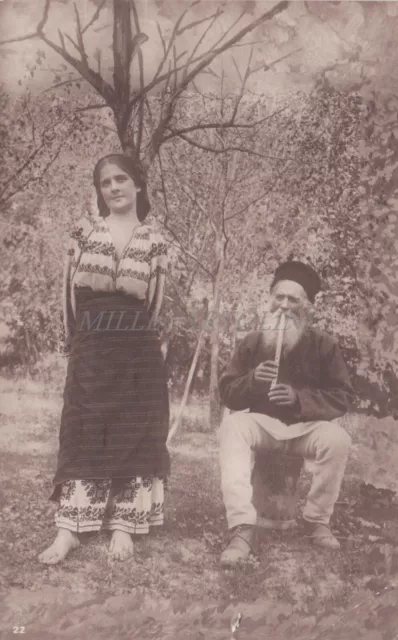 ROMANIA - Girl & Old Man in Traditional Costume - C. Sfetea Photo Postcard 1912