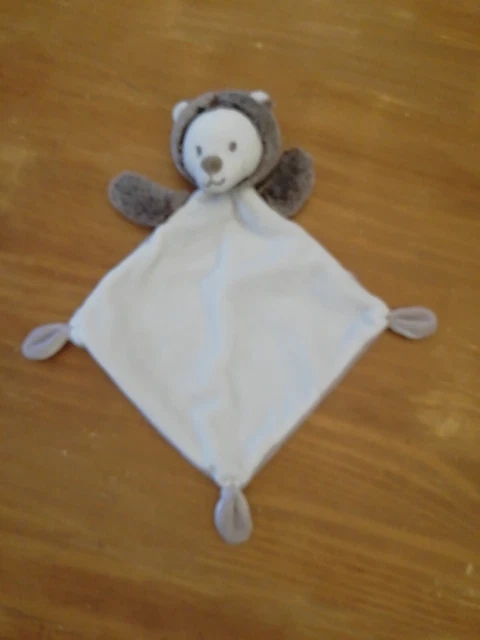 Doudou TEX Baby Ours Hérisson Plat Blanc Beige Marron Chiné Carrefour Losange