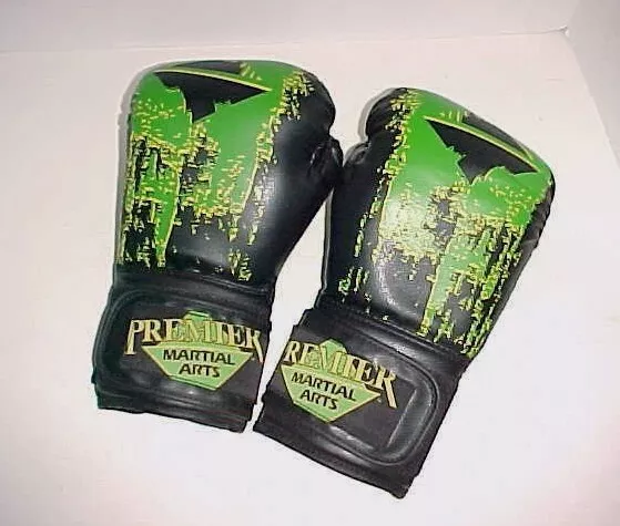 Premier Martial Arts 16 oz. Black Green Polyurethane Foam and Rubber Gloves