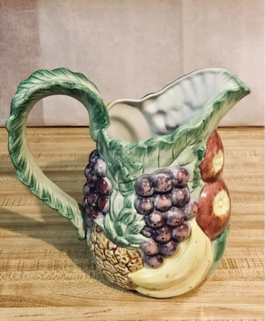 Rare 1988 Fitz and Floyd Calypso Fruit 1 3/4 Qt Ceramic Pitcher Spring Colorful.