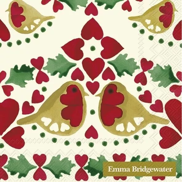 Emma Bridgewater Christmas Joy Hearts IHR Cocktail Tea Napkins 20pk 25cm sq 3ply