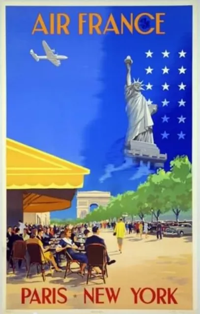 Réédition Affiche AIR FRANCE Paris New York Guerra 1951