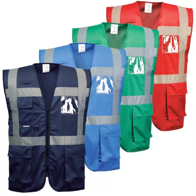 Portwest F476 Iona Exécutif Gilet Sécurité Veste Réflecteur Identité Poche Radio