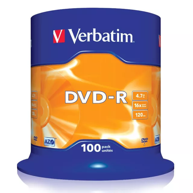 100 DVD-R Verbatim Matt Silver AZO 4,7GB 16X 120 min Cake Box 43549