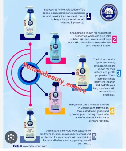 Baby Secret Amino Acids+Oathmilk and Calendula+Apple&Honey lotion+Oil