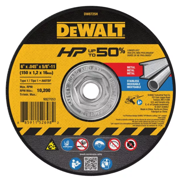 DeWalt DW8725H 6 X .045 X 5/8"-11 HP T1 Cutting Disc