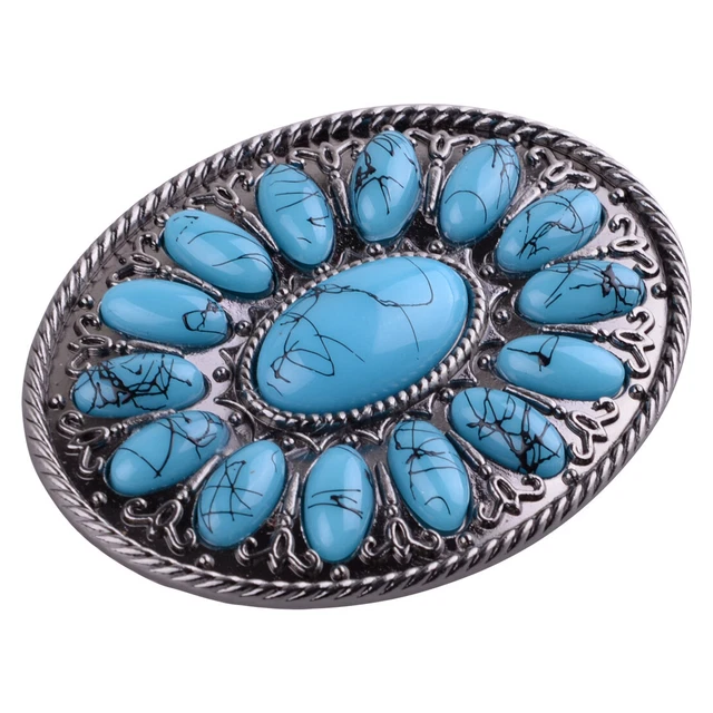 Men Women Vintage Retro Oval Turquoise Beads Leather Belt Buckle Cowboy rt